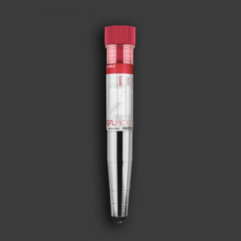 PROVETTA STERILE CONICA 10 ml IN POLISTIROLO CON TAPPO ROSSO + ETICHETTA