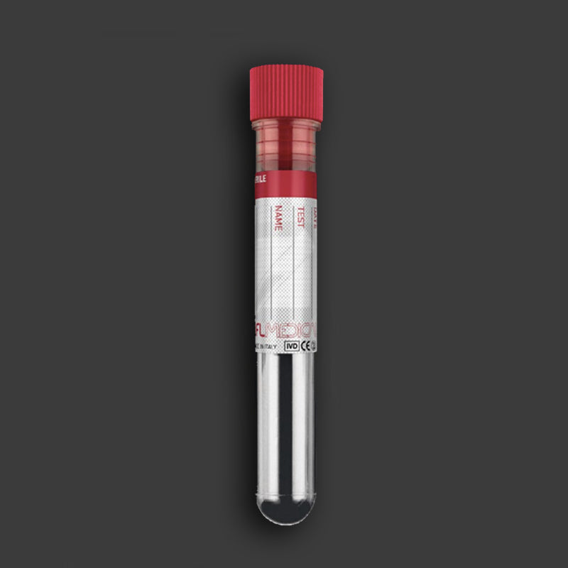 PROVETTA STERILE CILINDRICA 4 ml IN POLISTIROLO CON TAPPO ROSSO + ETICHETTA